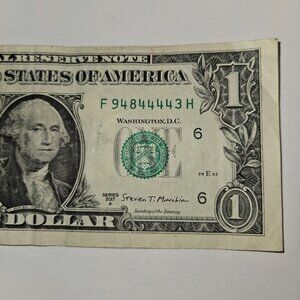 Quad Note-4 in-a-row $1 Dollar Bill 94844443 Fancy Serial Number (B303)